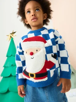 Père Noël bleu cobalt - Pull de Noël en maille (3 mois-7 ans)