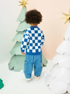 Père Noël bleu cobalt - Pull de Noël en maille (3 mois-7 ans)