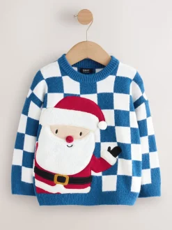 Père Noël bleu cobalt - Pull de Noël en maille (3 mois-7 ans)