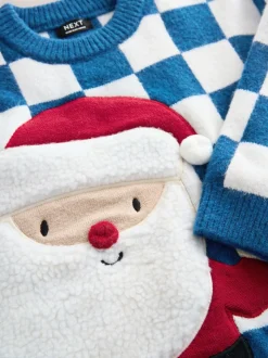 Père Noël bleu cobalt - Pull de Noël en maille (3 mois-7 ans)