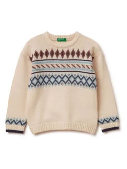 Pull Benetton Crème Fair Isle en maille