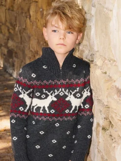 Pull de Noël The Little Tailor Festive Fairisle gris à col zippé pour enfant