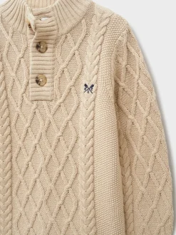 Pull en maille torsadée à col boutonné Crew Clothing 1/2