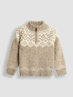 Pull JoJo Maman Bébé Fair Isle en maille à demi-fermeture éclair
