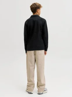 Pull noir en maille à col fendu JACK & JONES Junior