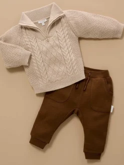 Pull Purebaby en maille torsadée à col zippé