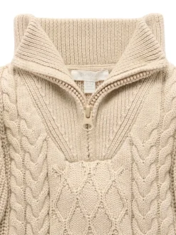 Pull Purebaby en maille torsadée à col zippé