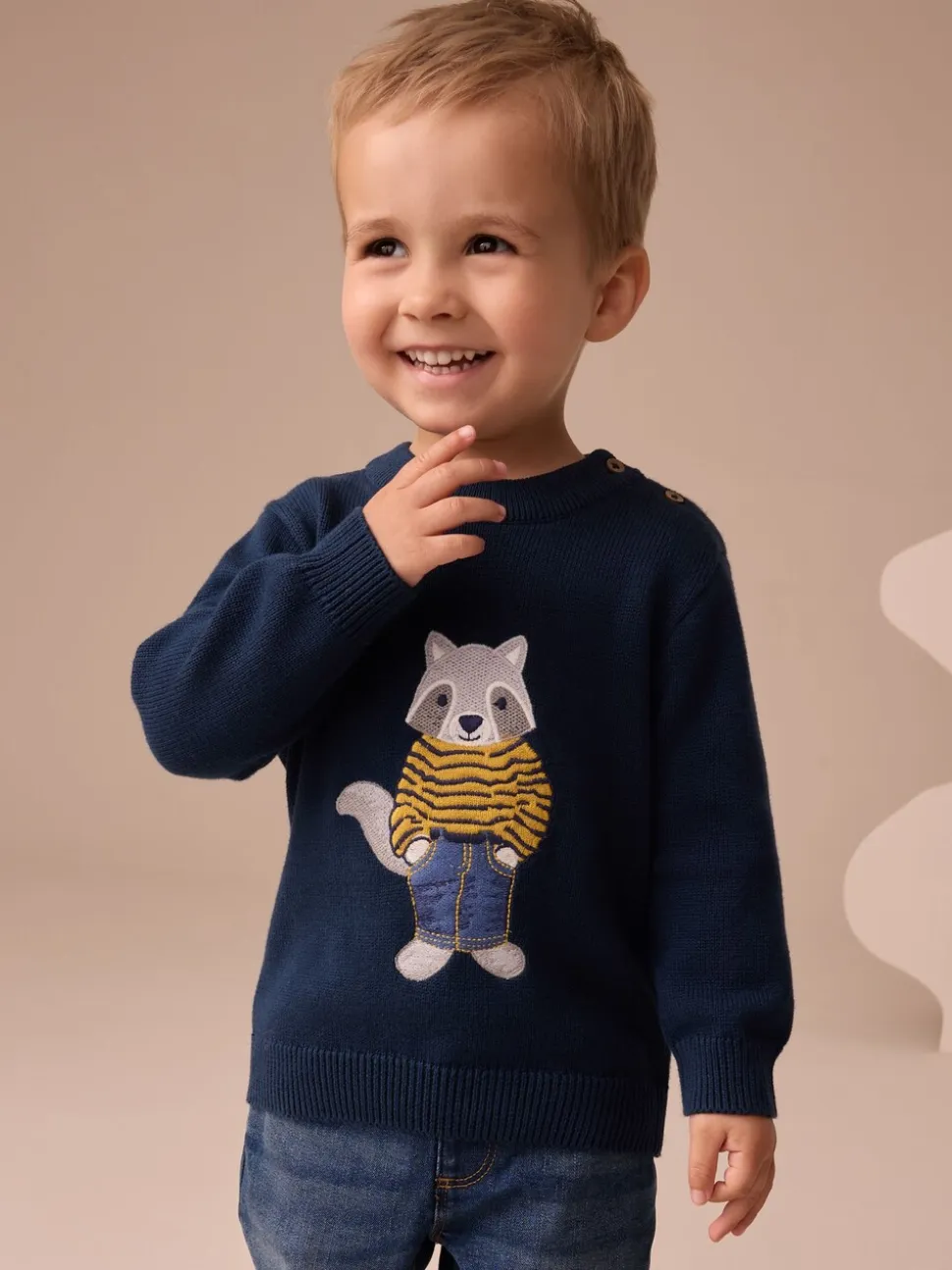 Raton laveur bleu marine - Pull tricoté (3mths-7yrs)