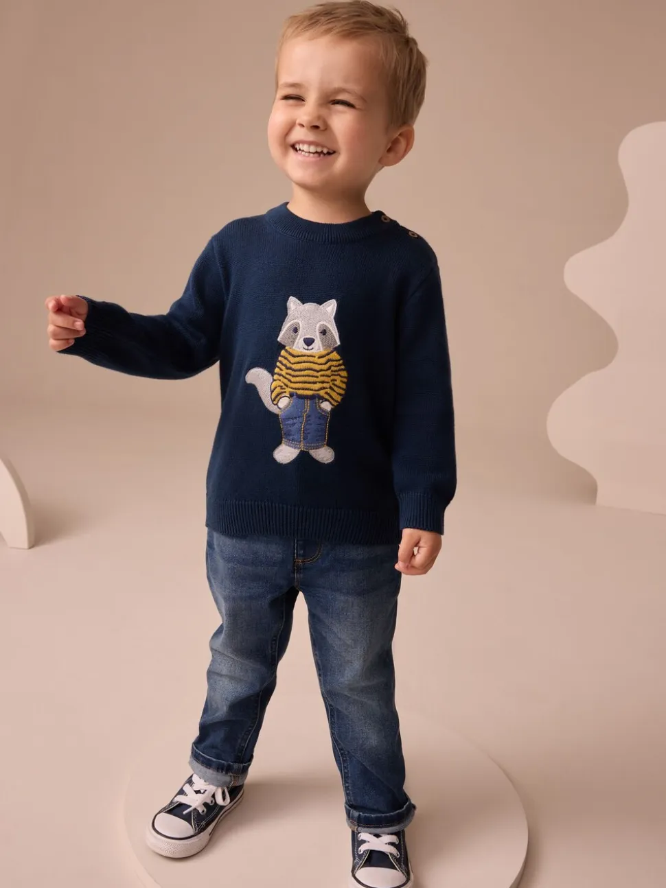 Raton laveur bleu marine - Pull tricoté (3mths-7yrs)