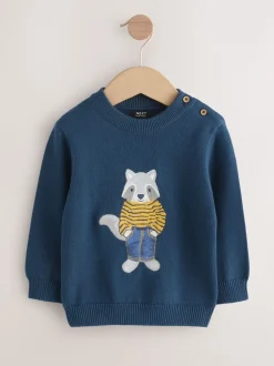 Raton laveur bleu marine - Pull tricoté (3mths-7yrs)