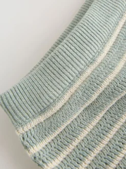 Rayé vert sauge - Ensemble haut et short en maille bébé (0mois-2ans)