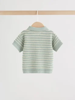 Rayé vert sauge - Ensemble haut et short en maille bébé (0mois-2ans)