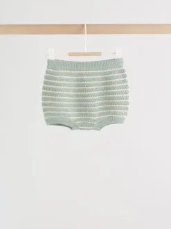 Rayé vert sauge - Ensemble haut et short en maille bébé (0mois-2ans)