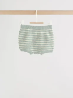 Rayé vert sauge - Ensemble haut et short en maille bébé (0mois-2ans)