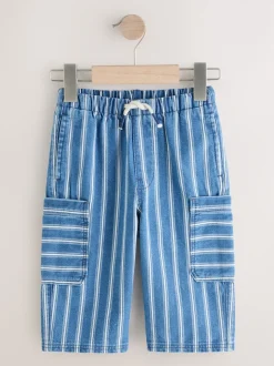 Rayure bleu moyen - Ample Cargos à tirer 100% Cotton Jeans (3mths-7yrs)