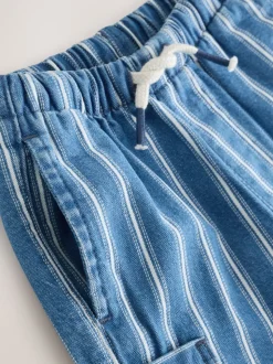 Rayure bleu moyen - Ample Cargos à tirer 100% Cotton Jeans (3mths-7yrs)