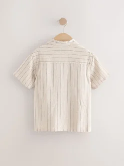 Rayure Ecru - Chemise texturée à manches courtes avec col Revere (3-16ans)