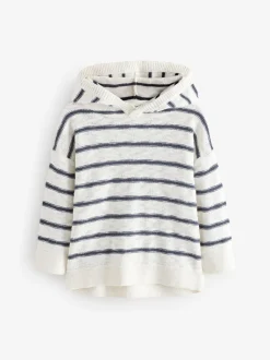 Rayure Ecru - Sweat à capuche en tricot (3mths-7yrs)