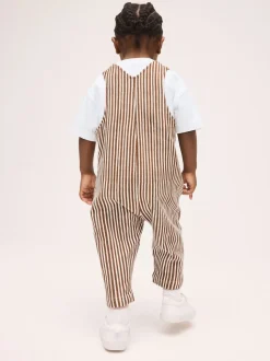 Rayure marron et Off White - Ensemble salopette et t-shirt (3 mois-7 ans)