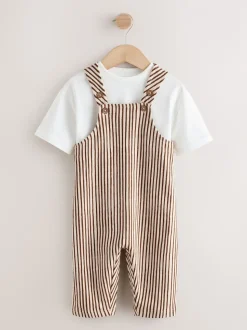 Rayure marron et Off White - Ensemble salopette et t-shirt (3 mois-7 ans)