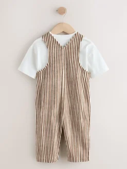 Rayure marron et Off White - Ensemble salopette et t-shirt (3 mois-7 ans)