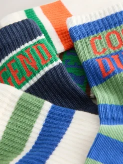 Rayures à slogan écru/marron - Semelle intérieure coussinée Chaussettes côtelées en coton riche 5 Pack