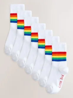 Rayures arc-en-ciel brillantes - Lot de 7 paires de Chaussettes tube Little Bird by Jools Oliver Blanches