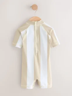 Rayures blanches neutres - Maillot de bain Sunsafe All-In-One (3mths-7yrs)