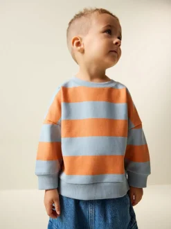 Rayures orange et bleue - Sweat imprimé All-over Col rond (3mois -7ans)