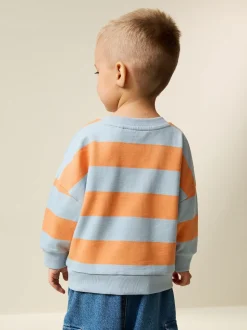 Rayures orange et bleue - Sweat imprimé All-over Col rond (3mois -7ans)