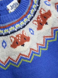Renard bleu cobalt - Pull JoJo Maman Bébé Personnage Fair Isle