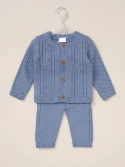 Rock a bye baby boutique Cardigan bleu en maille, Pantalons Ensemble