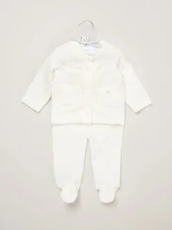 Rock-A-Bye Baby Boutique Ensemble veste et pantalon côtelé en velours côtelé blanc pour bébé