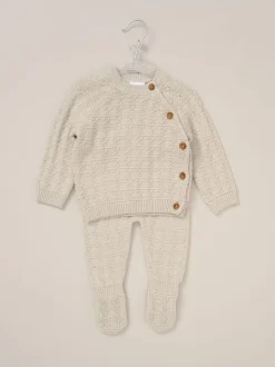 Rock-A-Bye Baby Boutique Ensemble cardigan et leggings à pieds gris bébé en maille