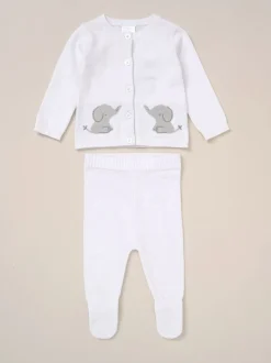 Rock-A-Bye Baby Boutique Ensemble de Cardigans et Pantalons éléphant en maille Blanc