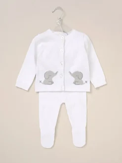 Rock-A-Bye Baby Boutique Ensemble de Cardigans et Pantalons éléphant en maille Blanc
