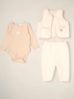 Rock-A-Bye Baby Boutique Ensemble 3pièces blanc Teddy Gilet, Body et Pantalons
