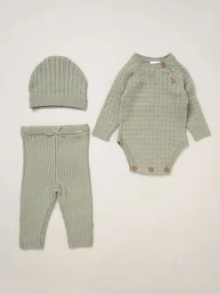 Rock-A-Bye Baby Boutique Ensemble 3pièces avec bodys, leggings et chapeaux en maille vert bébé