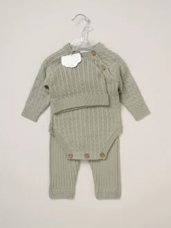 Rock-A-Bye Baby Boutique Ensemble 3pièces avec bodys, leggings et chapeaux en maille vert bébé
