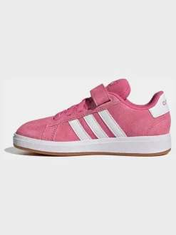 Rose - Baskets adidas Grand Court 00s en daim à lacets élastiques pour enfant