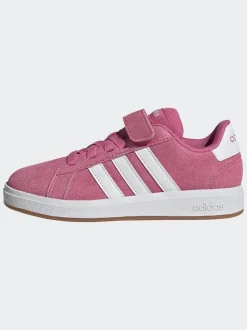Rose - Baskets adidas Grand Court 00s en daim à lacets élastiques pour enfant