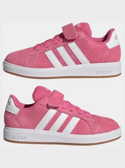 Rose - Baskets adidas Grand Court 00s en daim à lacets élastiques pour enfant