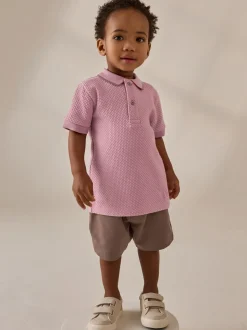 Rose - Ensemble polo texturé à manches courtes et short (3mois7ans)