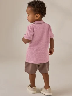 Rose - Ensemble polo texturé à manches courtes et short (3mois7ans)