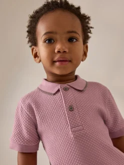 Rose - Ensemble polo texturé à manches courtes et short (3mois7ans)