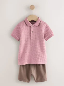 Rose - Ensemble polo texturé à manches courtes et short (3mois7ans)