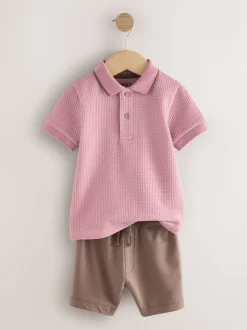 Rose - Ensemble polo texturé à manches courtes et short (3mois7ans)