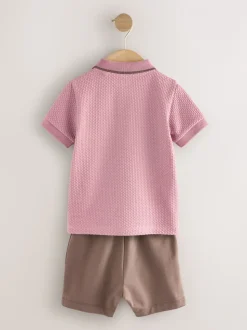 Rose - Ensemble polo texturé à manches courtes et short (3mois7ans)