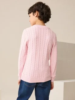Rose - Pull à col rond en maille torsadée (3-16ans)