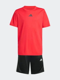 Rouge - adidas Train Essentials Ensemble T-shirt et short à 3rayures pour enfant